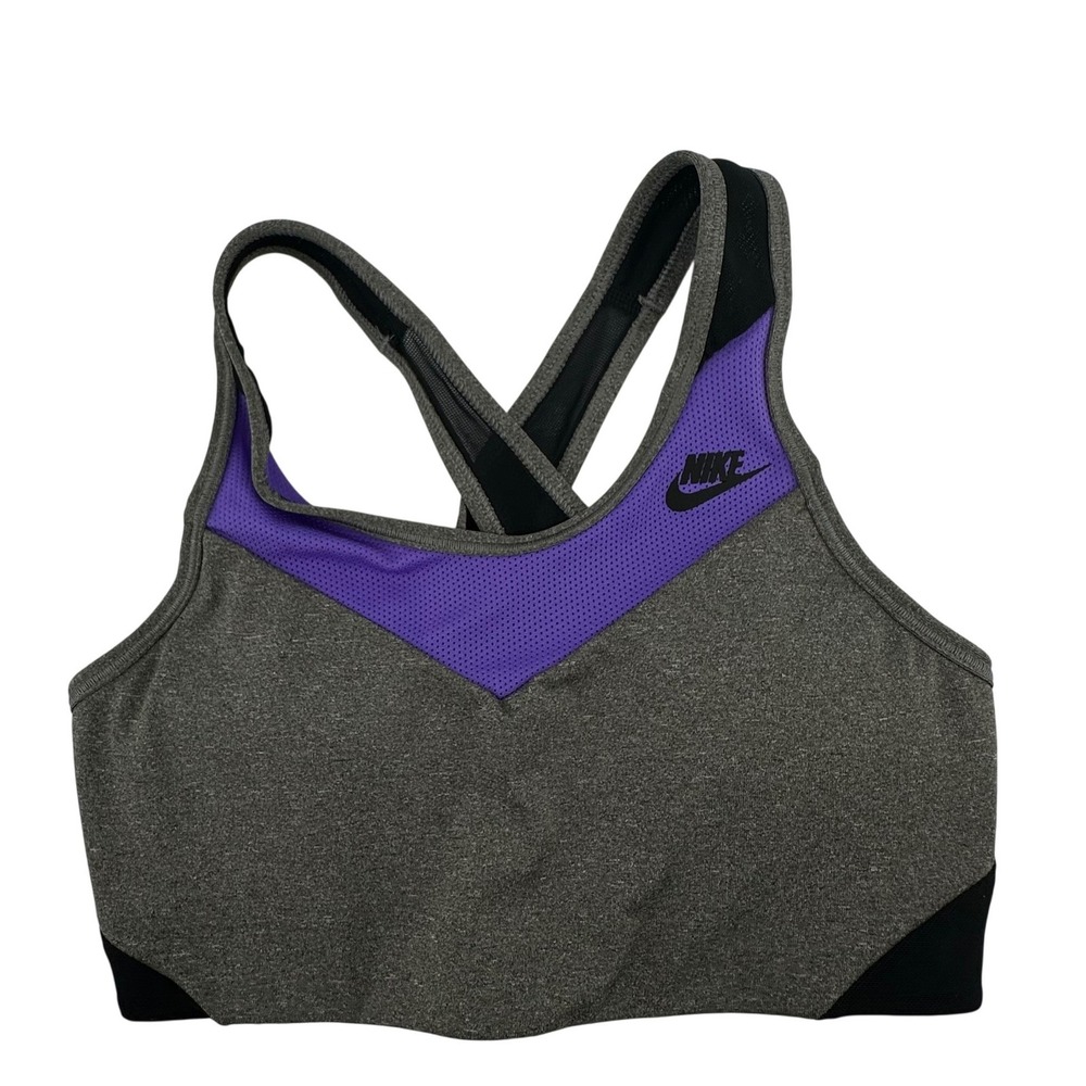 Nike Dri Fit Sports Bra S Purple Gray Black Racerback Workout Running Athleisure